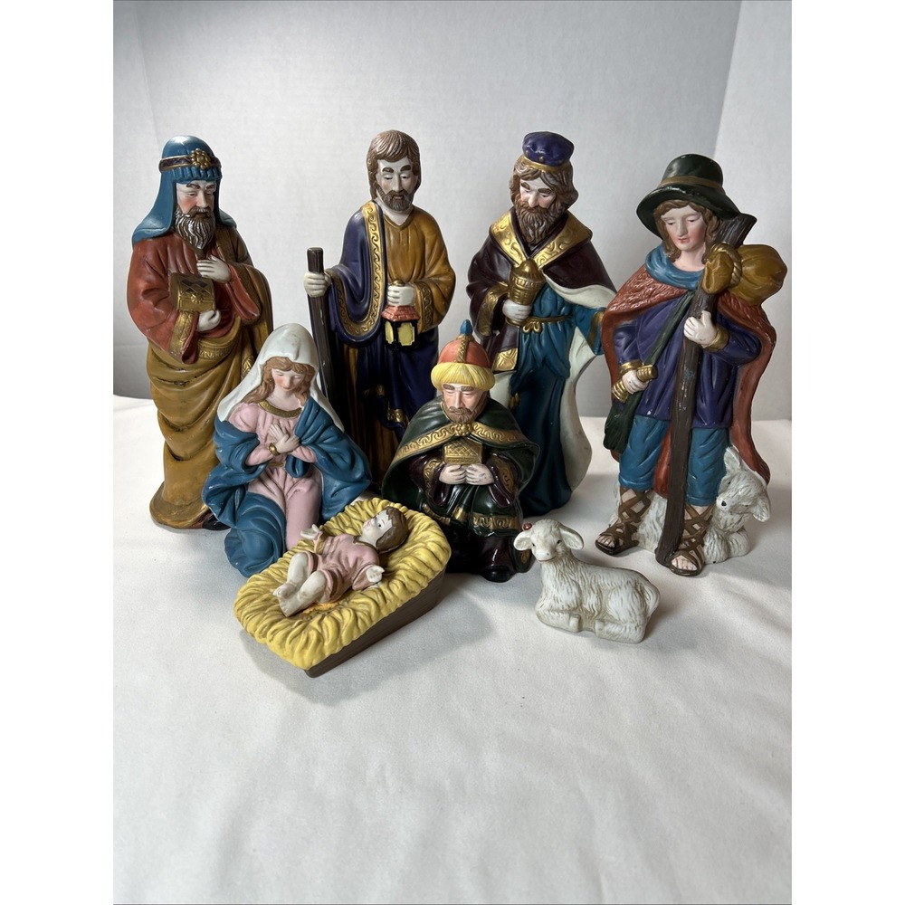 Nativity Set 12" 8 Pc Ceramic Christmas Large One Chip 1267